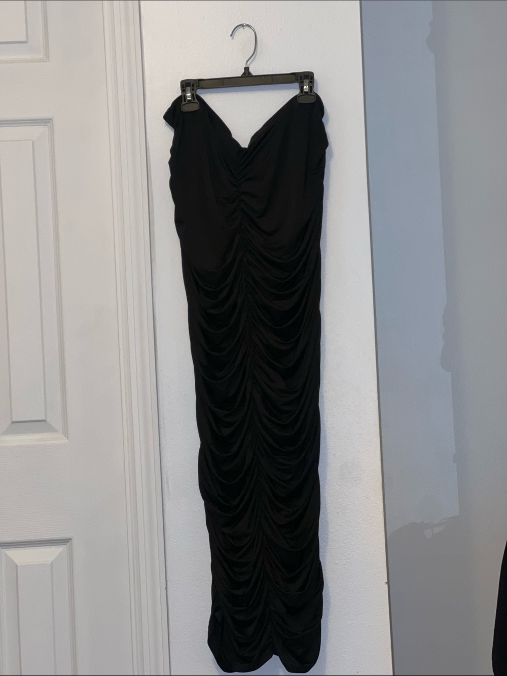 Black Ruched Strapless Maxi Dress